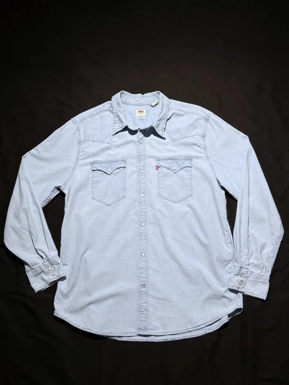 Levi's Classic Standard Fit Western Chambray Shirt Large Blue Pearl Snap
